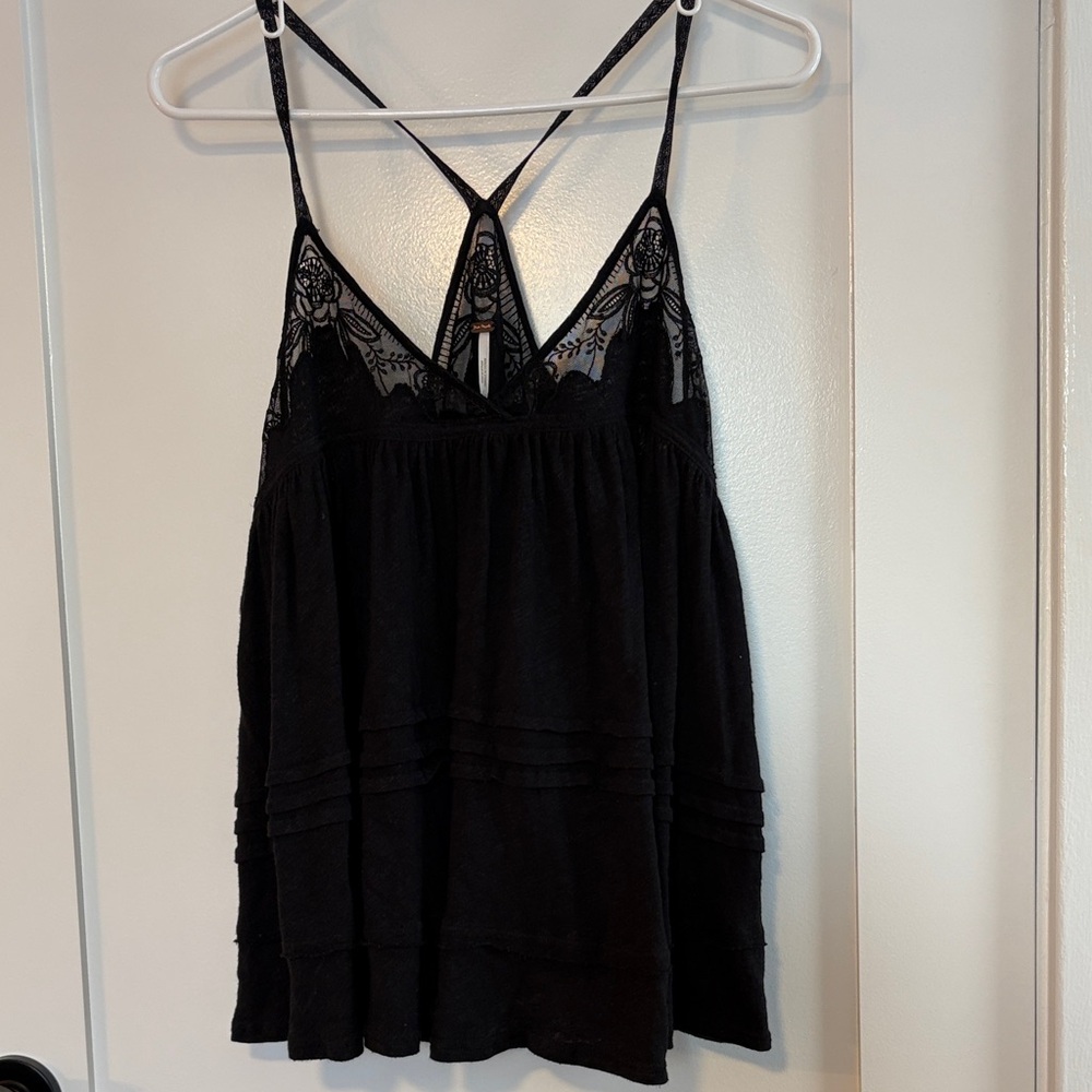 Free People Black Lace Strappy Tank Top